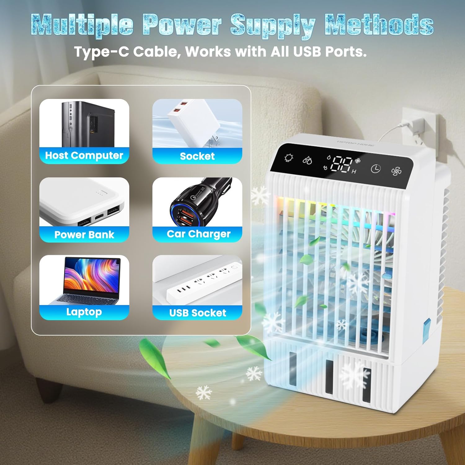 Portable Air Conditioners: Mini AC Fan Swamp Evaporative Cooler with 1000ML Water Tank USB Powered Personal Car Air Conditioner for Room Bedroom Office Camping Tent