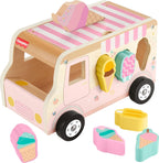 Toddler Shape Sorting Playset Wooden Ice Cream Truck, 8 Wood Pieces for Developmental Play Ages 18+ Months | 9 Wooden Pieces for Developmental Play, Toddler Toy for Kids Ages 18+ Months