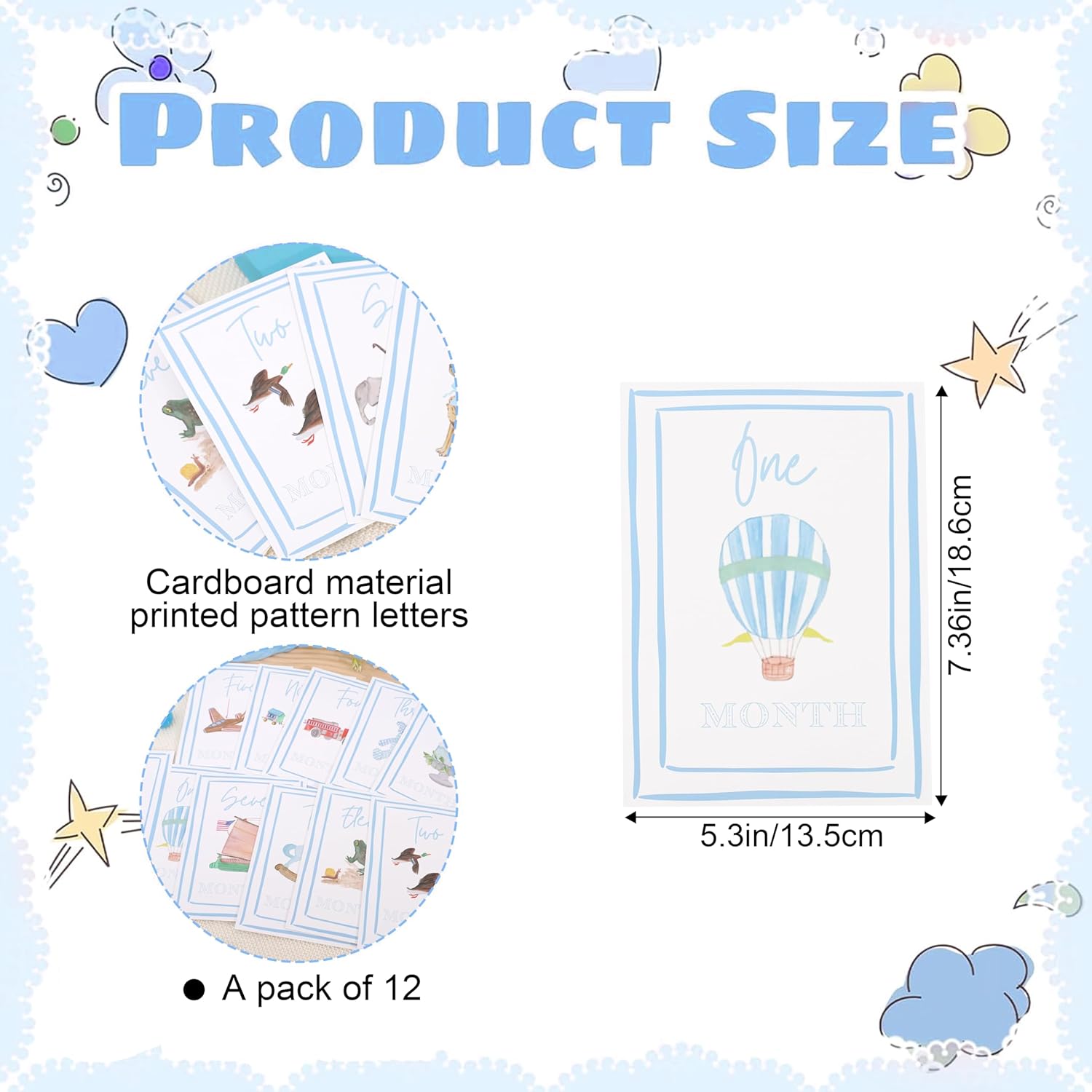 Boy Watercolor Milestone Cards - My First Monthly Milestone Cards,Blue Boy 12 Monthly Newborn Photos