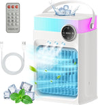 Portable Air Conditioners, Mini Portable AC Unit for Bedroom, 1200ML Small Cooling Fan with Remote, 3 Mist, 3 Speed, 8 Light, 2-8H Timer Personal Cooler Fans for Office Camping Car Desk(White)