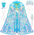 Meland Princess Dress Up for Girls 3-8, Mermaid Cape with Crown, Dress Up Clothes Birthday Gift Toys for Girls Toddlers
