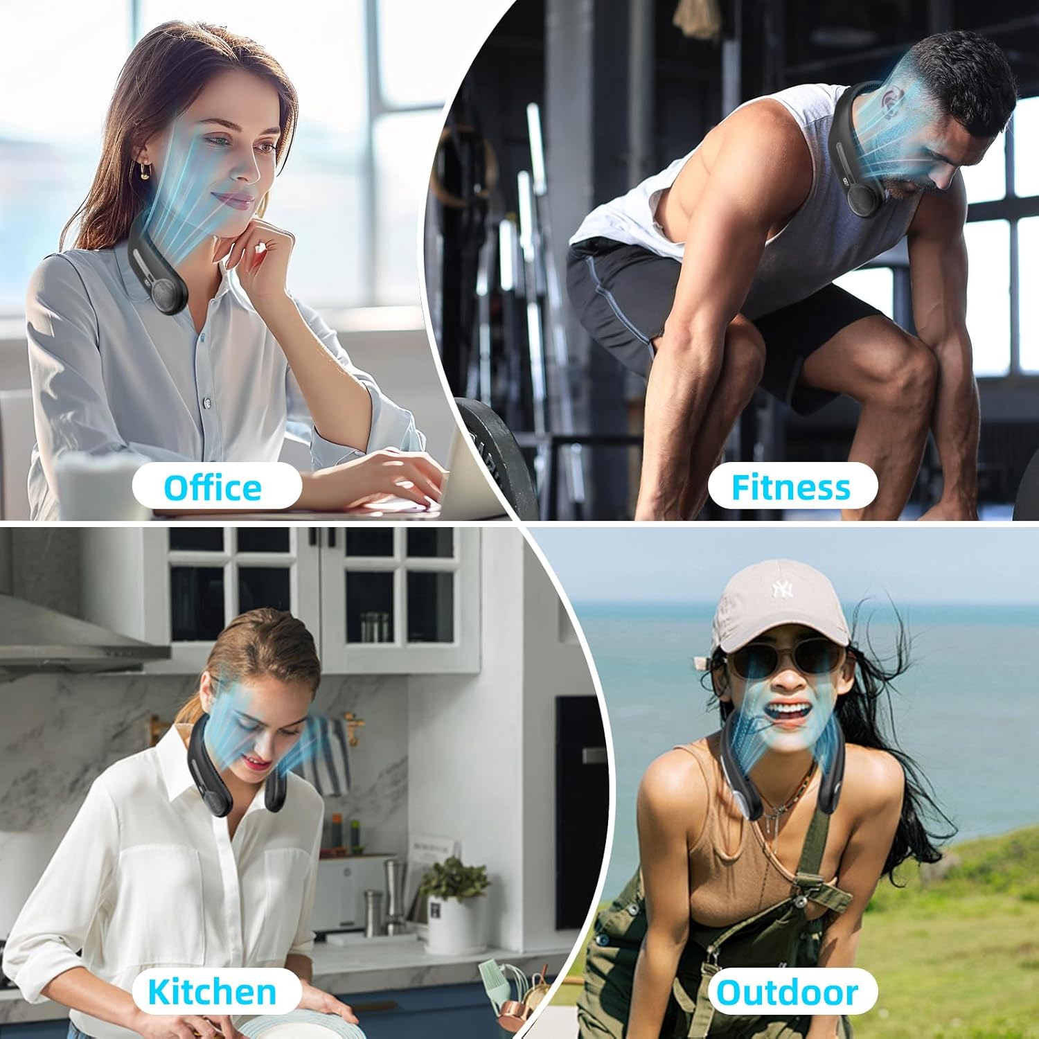 Portable Neck Fan, Personal Wearable Bladeless Fan, 6000mAh USB Rechargeable, 360° Airflow, LED Display, 4-Speeds, Hands Free Fan for Outdoor Indoor, Birthday Gifts for Men Women Dad Mom