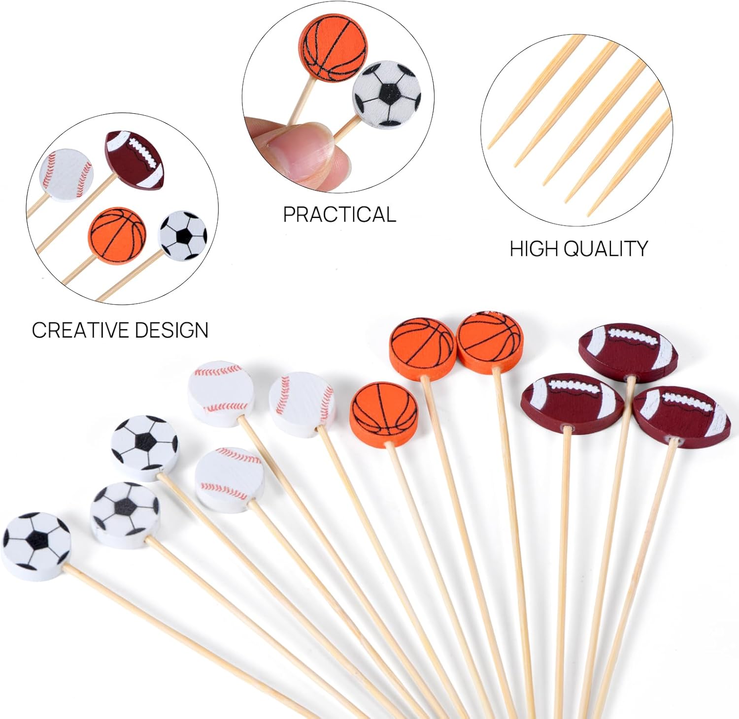 JtmyAota 100 Pack Football Toothpicks, 4.7 Inch Bamboo Cocktail Picks, Bamboo Toothpicks for Rugby Ball Super Bowl League Sports Catered Events Party Supplies