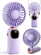 coldSky Portable Handheld Fan, 4000mAh Battery Operated 3 in 1 Multifunction Personal Travel Fans with Digital Display, 90° Foldable Desk Fans with Base, 5 Speed Lash Fan for Makeup/Office