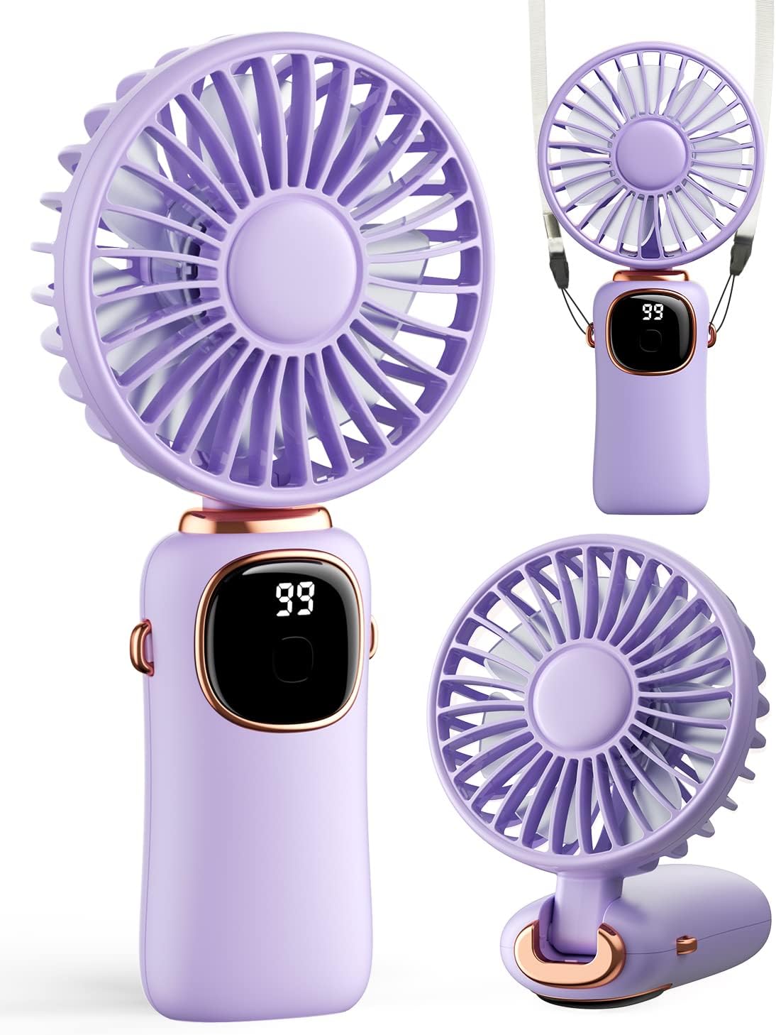 coldSky Portable Handheld Fan, 4000mAh Battery Operated 3 in 1 Multifunction Personal Travel Fans with Digital Display, 90° Foldable Desk Fans with Base, 5 Speed Lash Fan for Makeup/Office