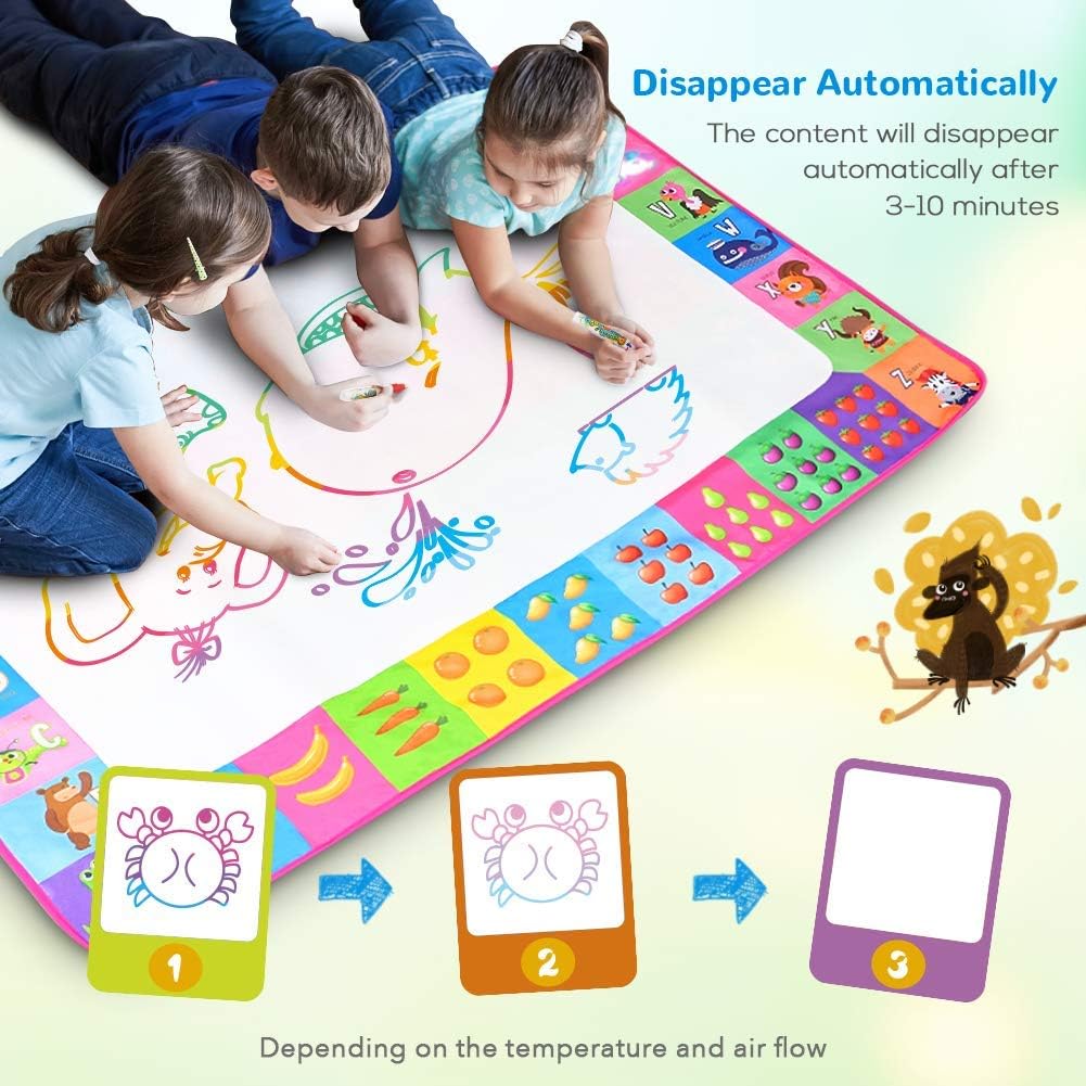 Water Doodle Mat - Kids Color Painting Toy, Gift Set for Toddlers 3-7 | Great Educational Water Doodle Mat - Toddler Painting Toy Gift with Fun Stencils, Magic Pens & Drawing Templates for Kids