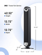 DREO Tower Fan for Bedroom, 90° Oscillating Standing Fan with 28ft/s Velocity, 20dB Quiet for Sleep, DC Motor, 9 Speeds, 4 Modes, 12H Timer, Voice & APP & Remote Control, Starlight