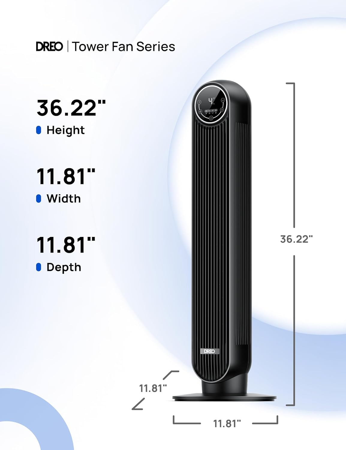 DREO Tower Fan for Bedroom, 2026 Upgraded DC Motor, 28ft/s High Velocity, 20dB Ultra Quiet Standing Fan, 8 Speeds 4 Modes, 90° Oscillating Bladeless Fan for Indoors, Floor Fans with Remote