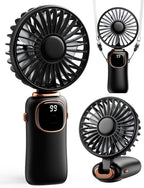 coldSky Portable Handheld Fan, 4000mAh Battery Operated 3 in 1 Multifunction Personal Travel Fans with Digital Display, 90° Foldable Desk Fans with Base, 5 Speed Lash Fan for Makeup/Office