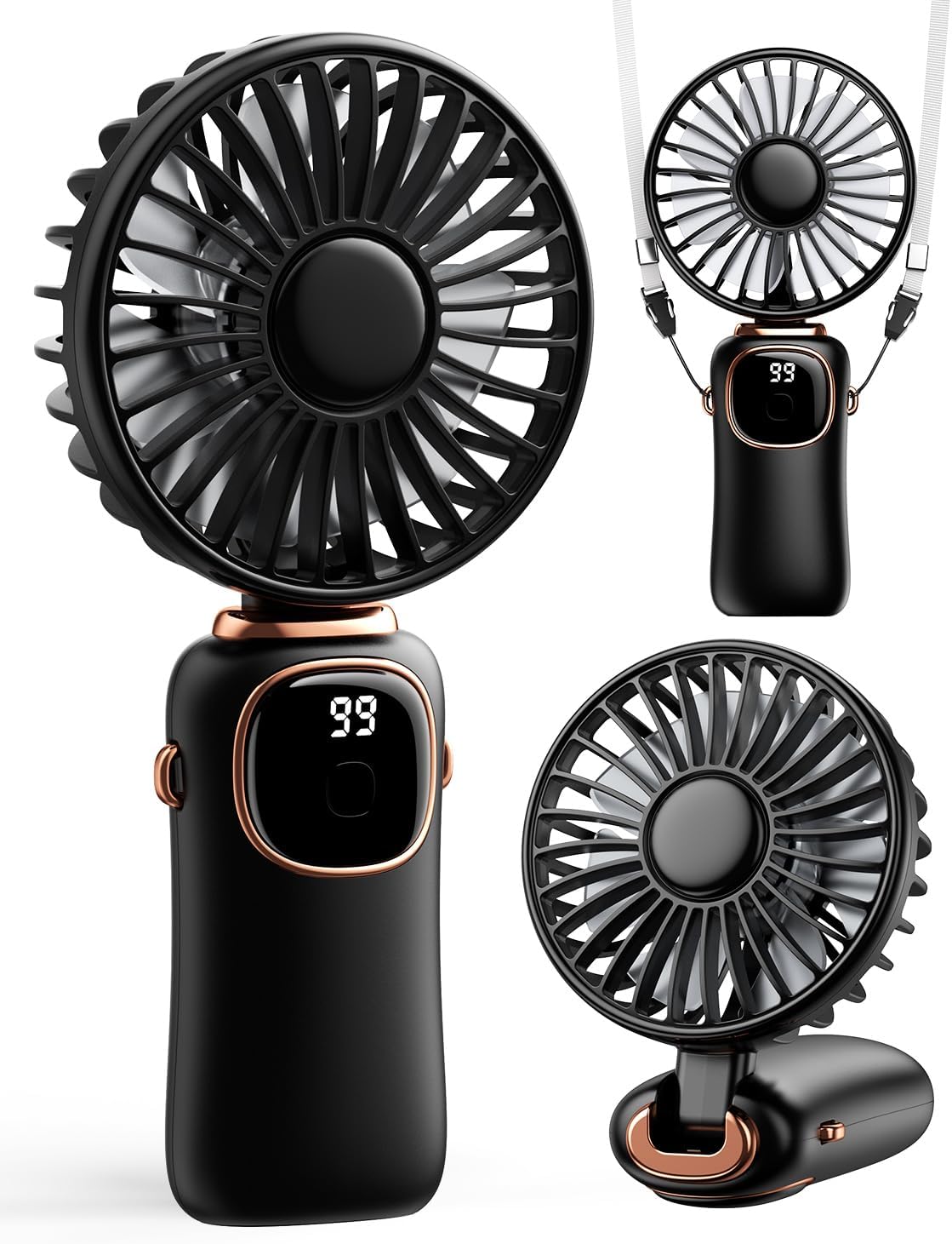coldSky Portable Handheld Fan, 4000mAh Battery Operated 3 in 1 Multifunction Personal Travel Fans with Digital Display, 90° Foldable Desk Fans with Base, 5 Speed Lash Fan for Makeup/Office
