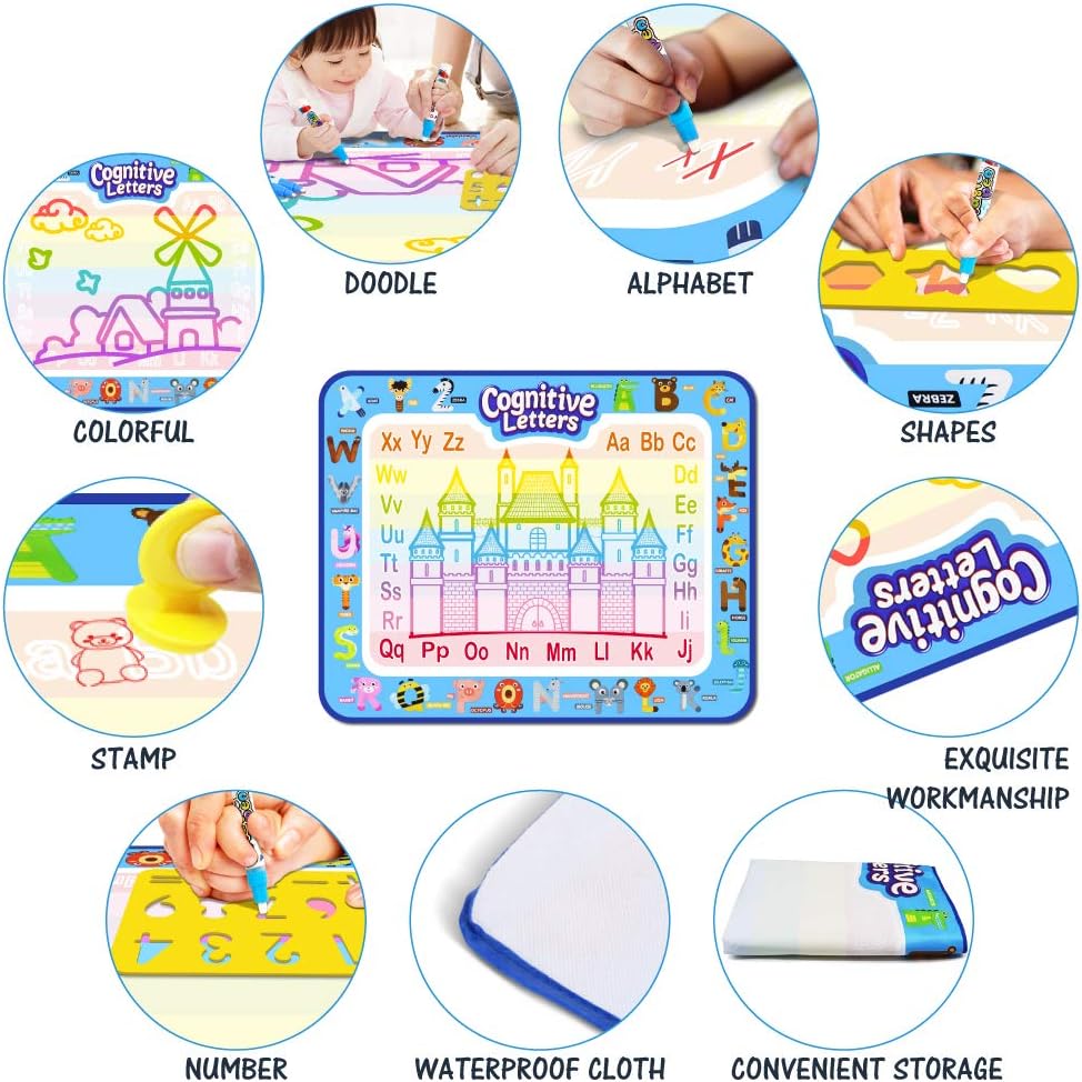 Jasonwell Aqua Water Doodle Mat 40 X 32 Inches Large Magic Drawing Doodling Mat Coloring Mat Educational Toys Christmas Birthday Gifts for Kids Toddler Boys Girls Age 2 3 4 5 6 7 8 Year Old