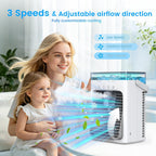 Portable Air Conditioners, 4 in 1 Mini AC Air Conditioner with 1000ml Water Tank, 3 Speeds, 2 Mist Modes, 2/4/8H Timer, Ambient Light, USB Evaporative Air Cooler Cooling Fan for Camping Room Bedroom