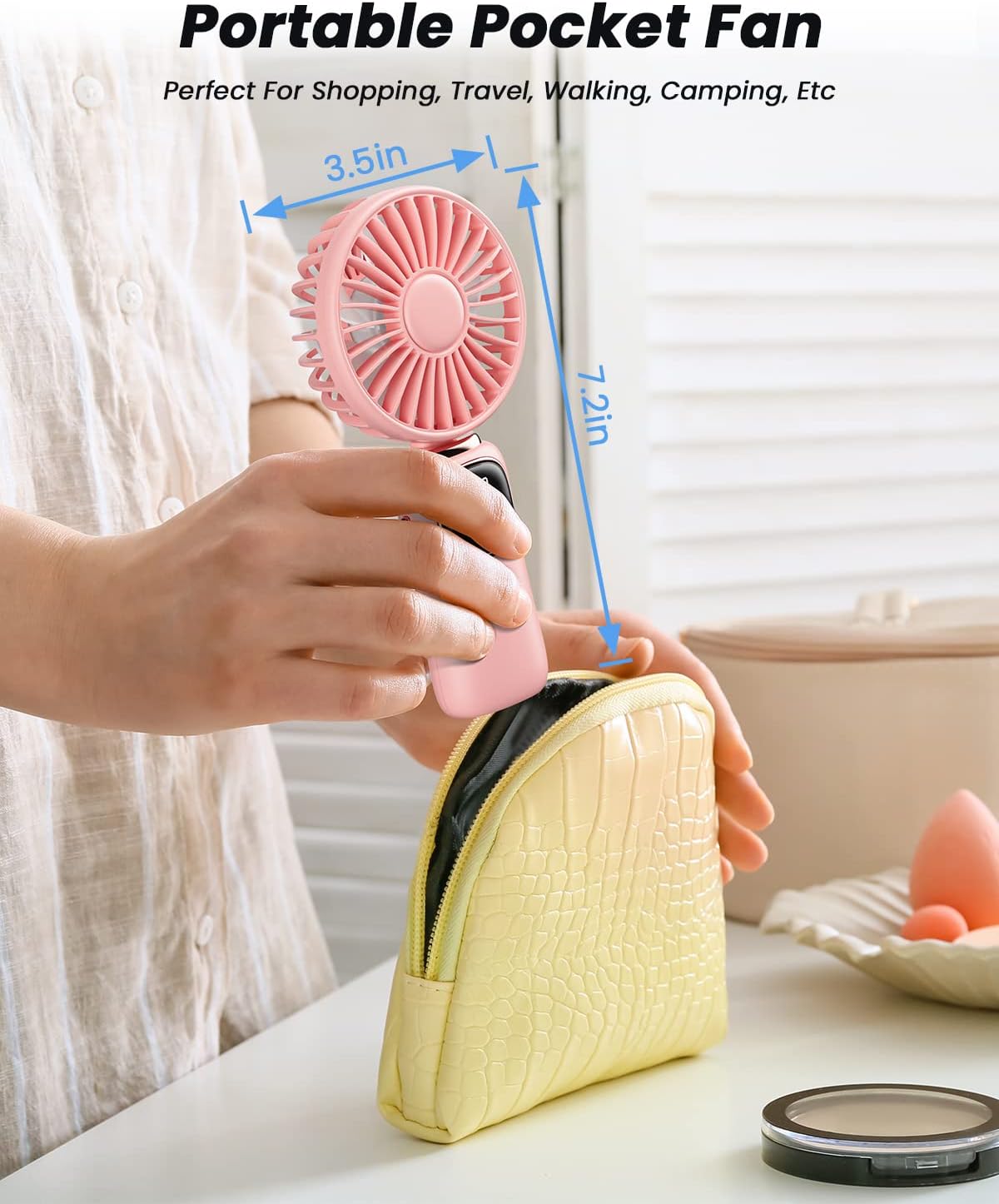 coldSky Portable Handheld Fan, 4000mAh Battery Operated 3 in 1 Multifunction Personal Travel Fans with Digital Display, 90° Foldable Desk Fans with Base, 5 Speed Lash Fan for Makeup/Office