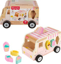Toddler Shape Sorting Playset Wooden Ice Cream Truck, 8 Wood Pieces for Developmental Play Ages 18+ Months | 9 Wooden Pieces for Developmental Play, Toddler Toy for Kids Ages 18+ Months