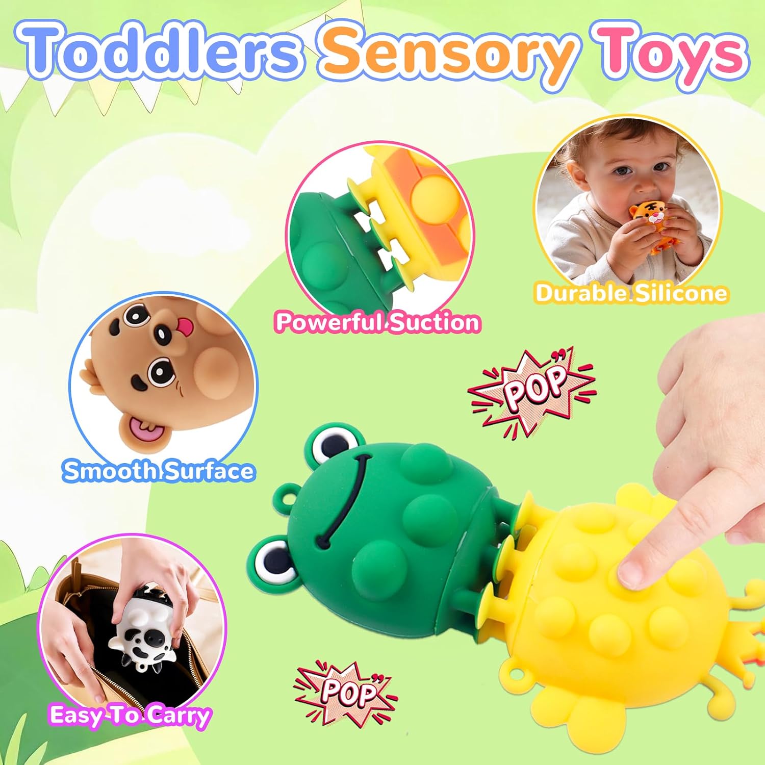 Animal Pop Suction Fidgets Toys, Toddler Travel Toys for Airplane Car Activities Essential, Party Favors for Kids, Goodie Bags Stuffers for Kids, Toddler Bath Toys, Birthday Gifts for Boy Girls