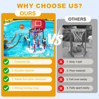 2-in-1 Poor Toy Basketball & Ring Toss Game with 4 Balls, 6 Rings&Pump, Summer Pool Toys Outdoor Water Fun Family Party for Age 3-12