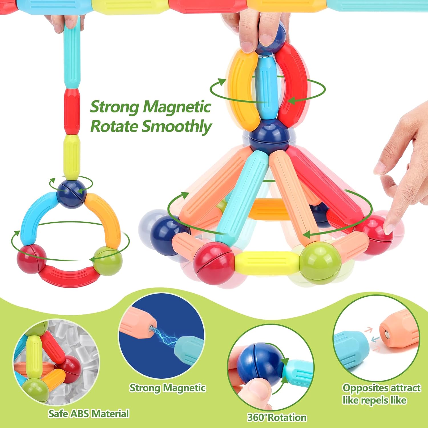 COUOMOXA Magnetic Building Blocks for Toddlers: STEM Educational Toys for 3 4 5+ Years Old Kids - Magnetic Stick Montessori Game for Family for Boys Girls 3-5
