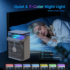 Portable Air Conditioners, 4 in 1 Mini AC Air Conditioner with 1000ml Water Tank, 3 Speeds, 2 Mist Modes, 2/4/8H Timer, Ambient Light, USB Evaporative Air Cooler Cooling Fan for Camping Room Bedroom