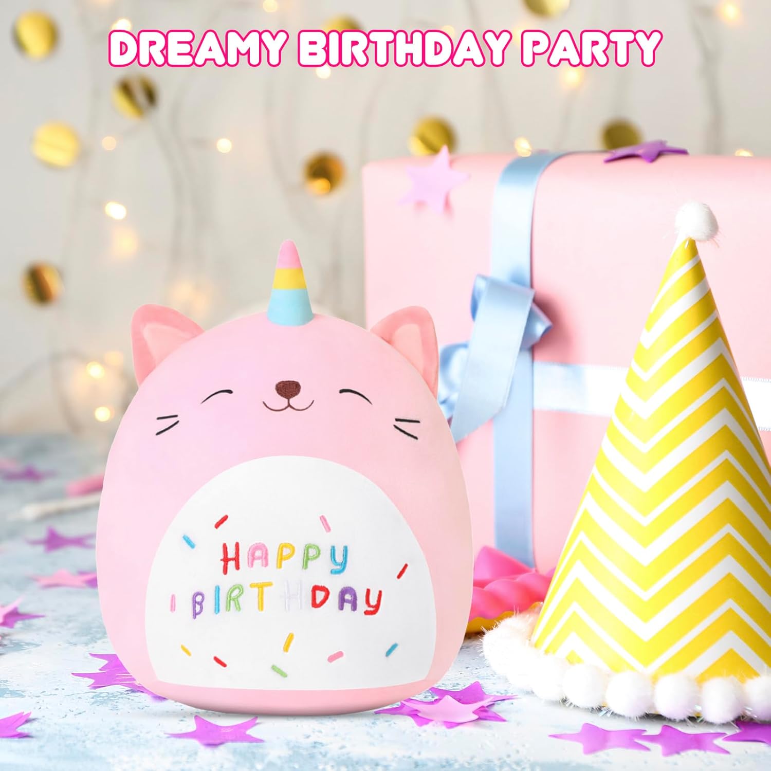 SQEQE Cat Plush Toy Unicorn Cat Stuffed Animal Cute Birthday Plushies Pillow Soft Plushie Doll Gifts for Kid Decor(Pink Caticorn, 8, 10, 14 Inch)