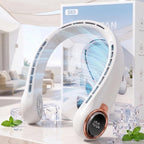 Portable Neck Fan with 6000mAh USB - Rechargeable Battery, Ultra-Light Bladeless Neck Fan LED Display, 360° Cooling Wearable Fan, 3 Speeds