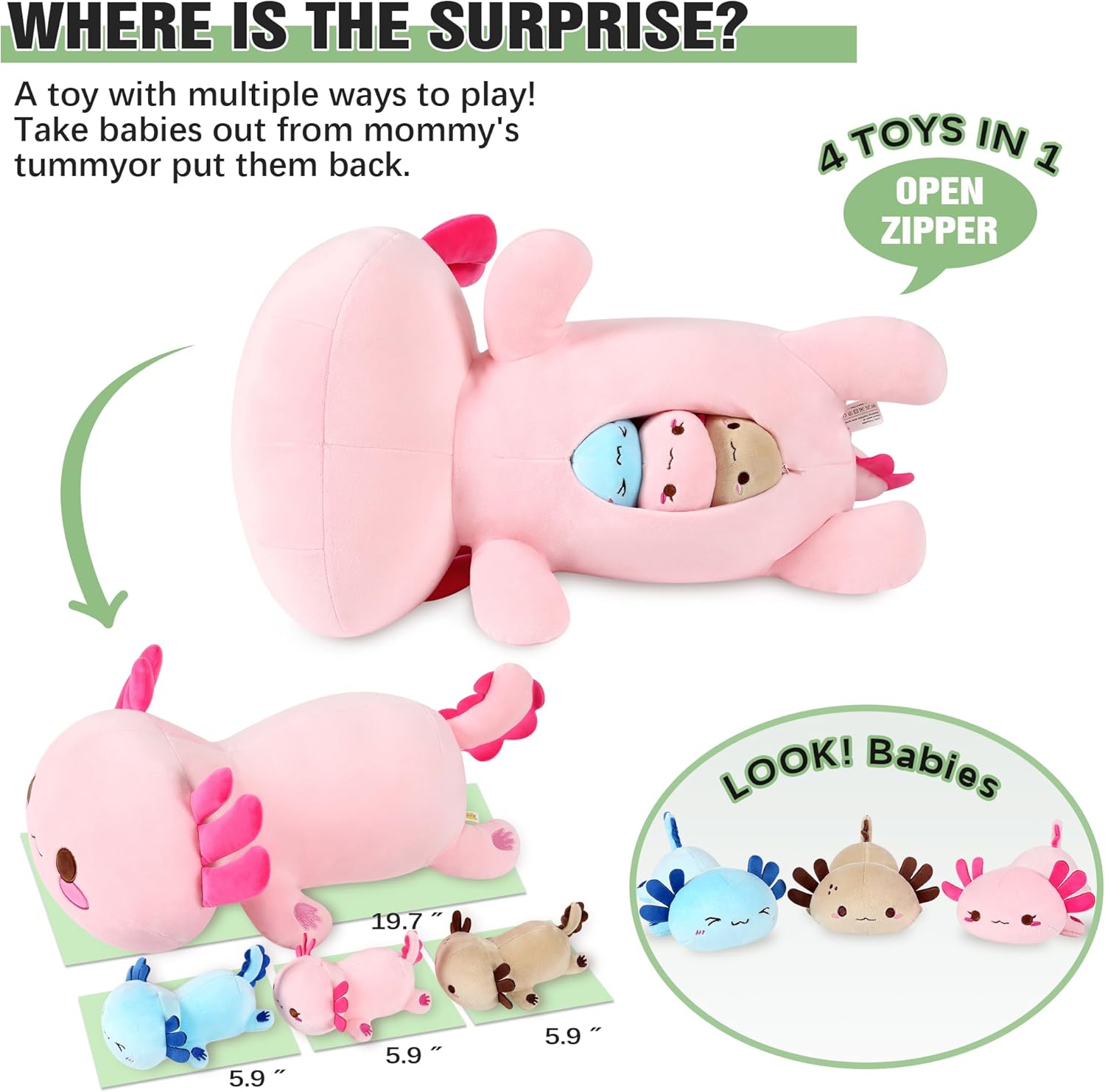 Onsoyours Cat Stuffed Animal Mommy 19.7" with 3 Kitty Plushies, 4 Piece of Cute Cat Plush Pillow Toys for Kids Girls Boys