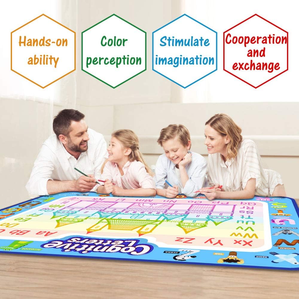 Jasonwell Aqua Water Doodle Mat 40 X 32 Inches Large Magic Drawing Doodling Mat Coloring Mat Educational Toys Christmas Birthday Gifts for Kids Toddler Boys Girls Age 2 3 4 5 6 7 8 Year Old