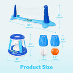 JOYIN Inflatable Pool Float Set Volleyball Net & Basketball Hoops, Balls Included for Kids and Adults Swimming Game Toy, Summer Floaties, Volleyball Court |Basketball