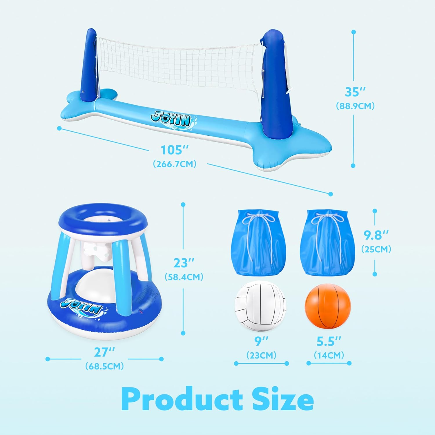 JOYIN Inflatable Pool Float Set Volleyball Net & Basketball Hoops, Balls Included for Kids and Adults Swimming Game Toy, Summer Floaties, Volleyball Court |Basketball