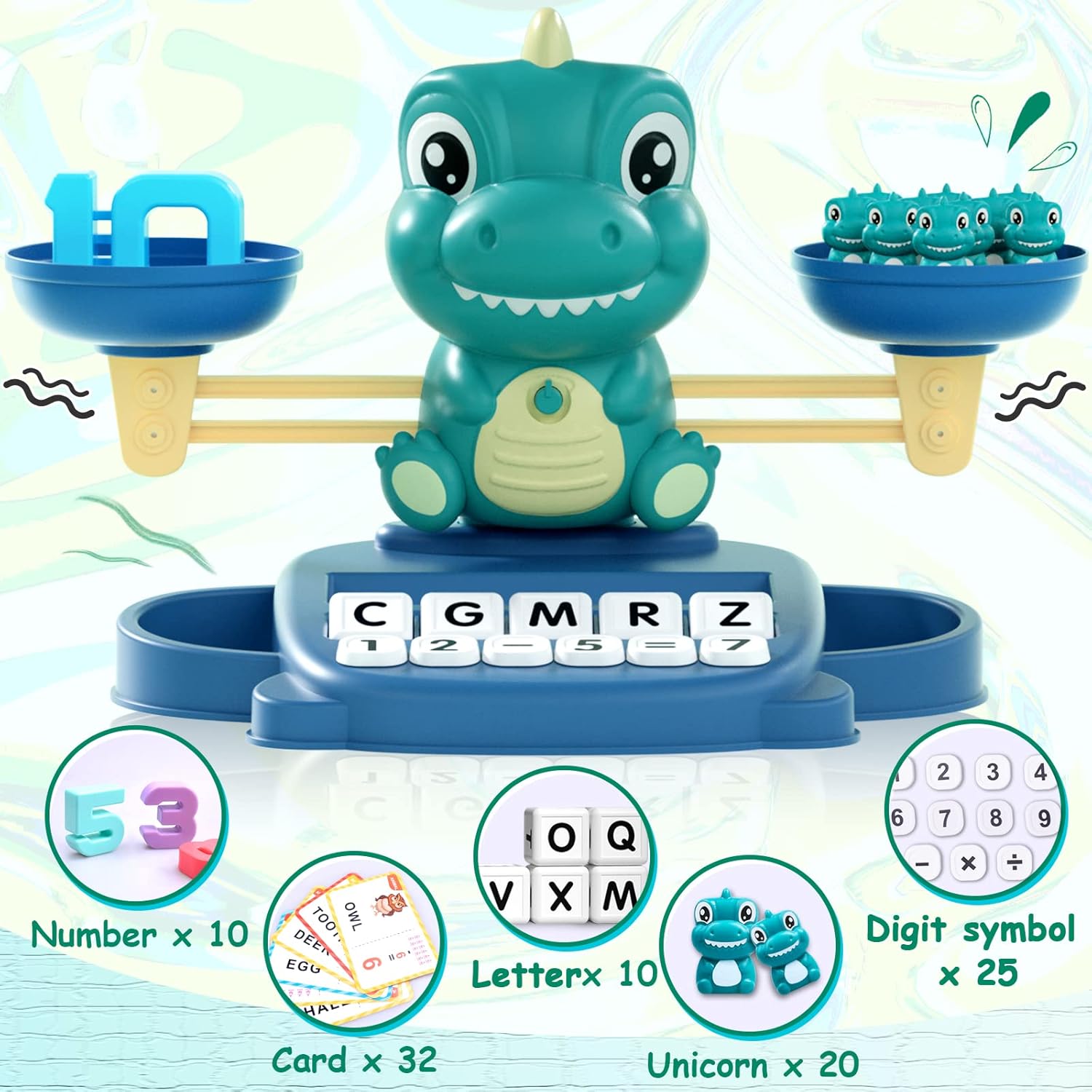 Kaodezhu Dinosaur Math Balance Toys, Montessori Toys for 3 Years Old Kids | Matching Letter, Learning and Educational Toys for Boys Girls - Birthday Gifts for 4 5 6 7 Year Old