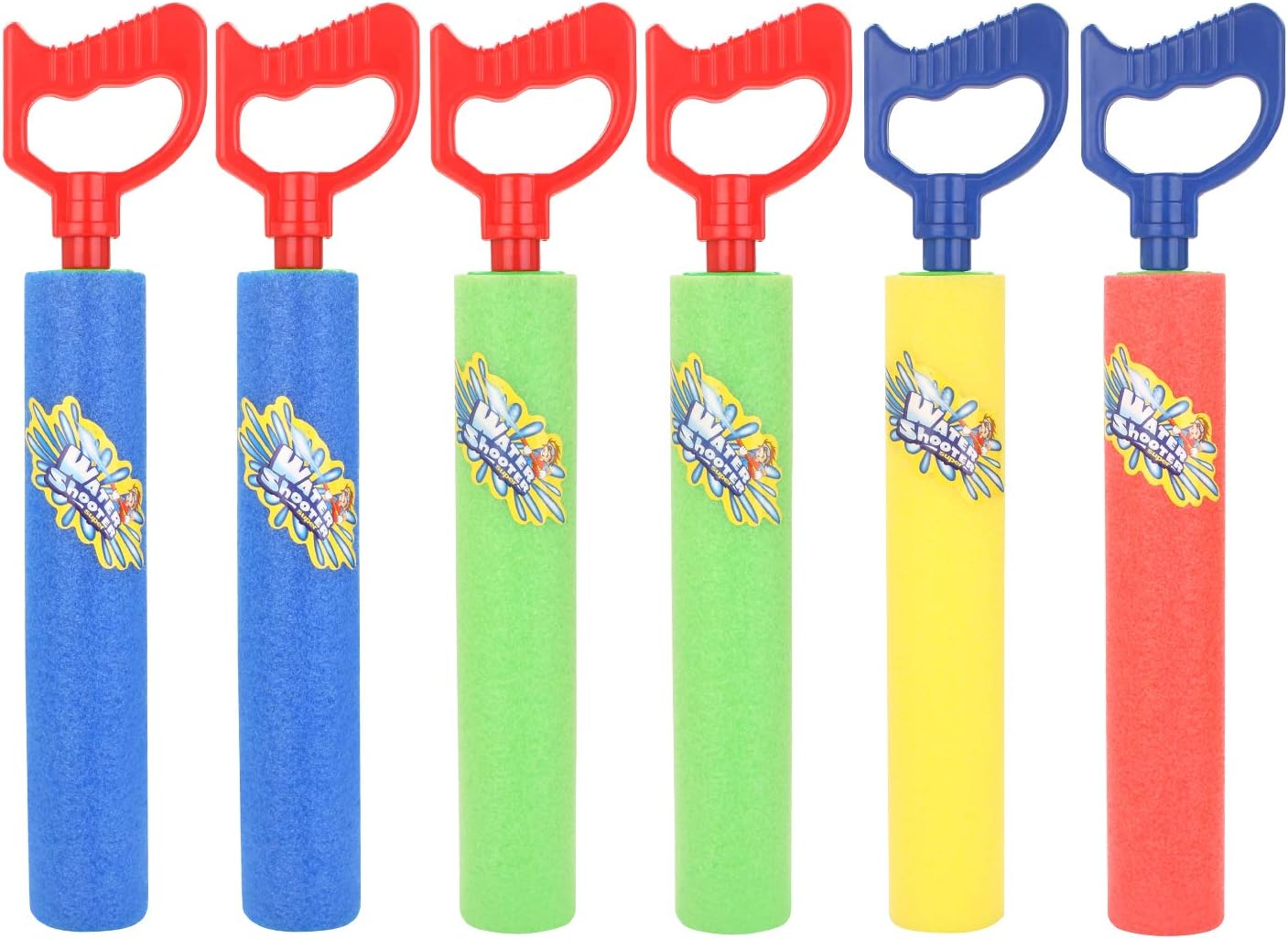 Fun-Here Water Guns Shooter 6 Pack, Super Foam Soakers Blaster Squirt Guns, Pool Noodles Toy with Plastic Handle Summer Swimming Beach Garden Fighting Game,Outdoor Toys for Kids Boys Girls Adults