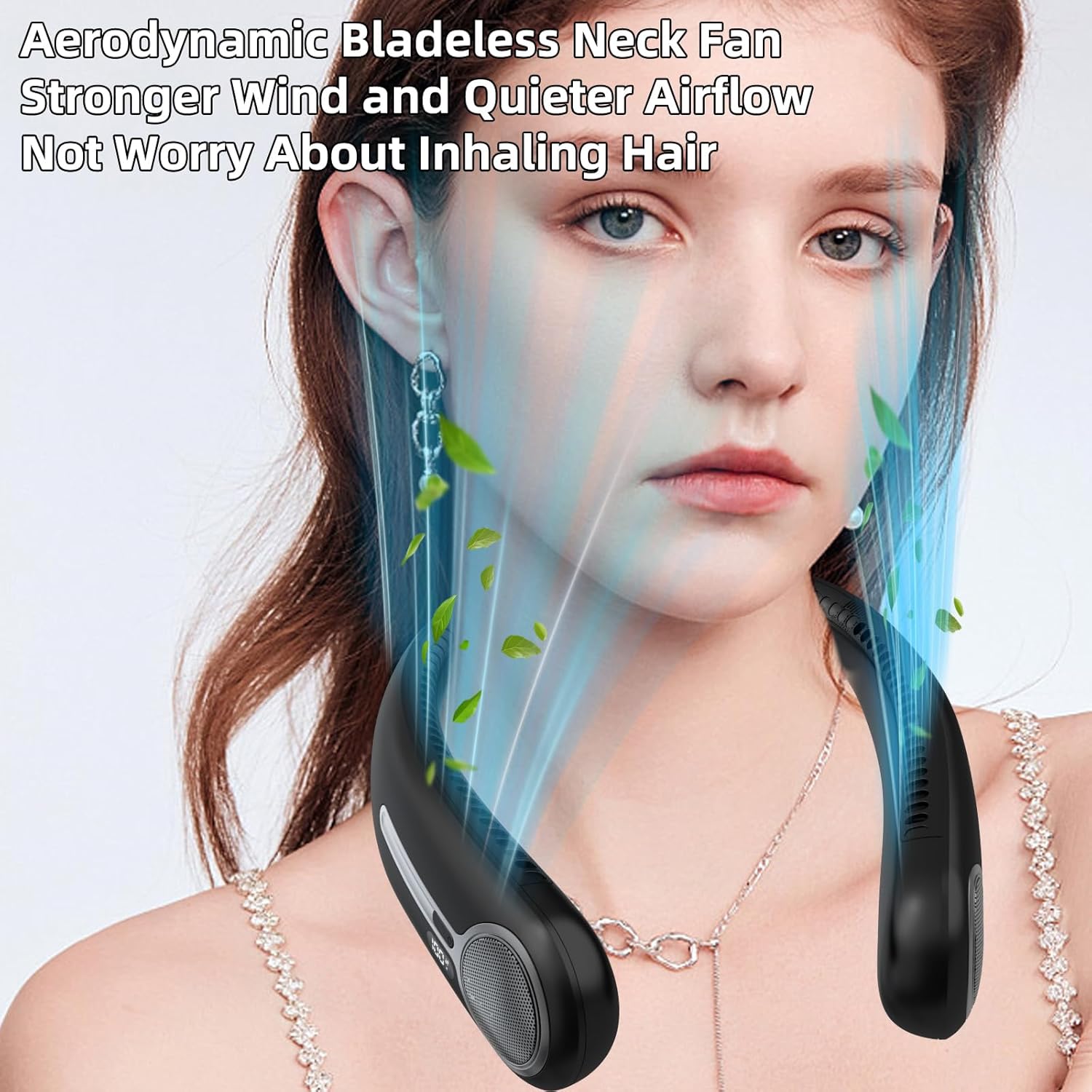 Portable Neck Fan, Personal Wearable Bladeless Fan, 6000mAh USB Rechargeable, 360° Airflow, LED Display, 4-Speeds, Hands Free Fan for Outdoor Indoor, Birthday Gifts for Men Women Dad Mom