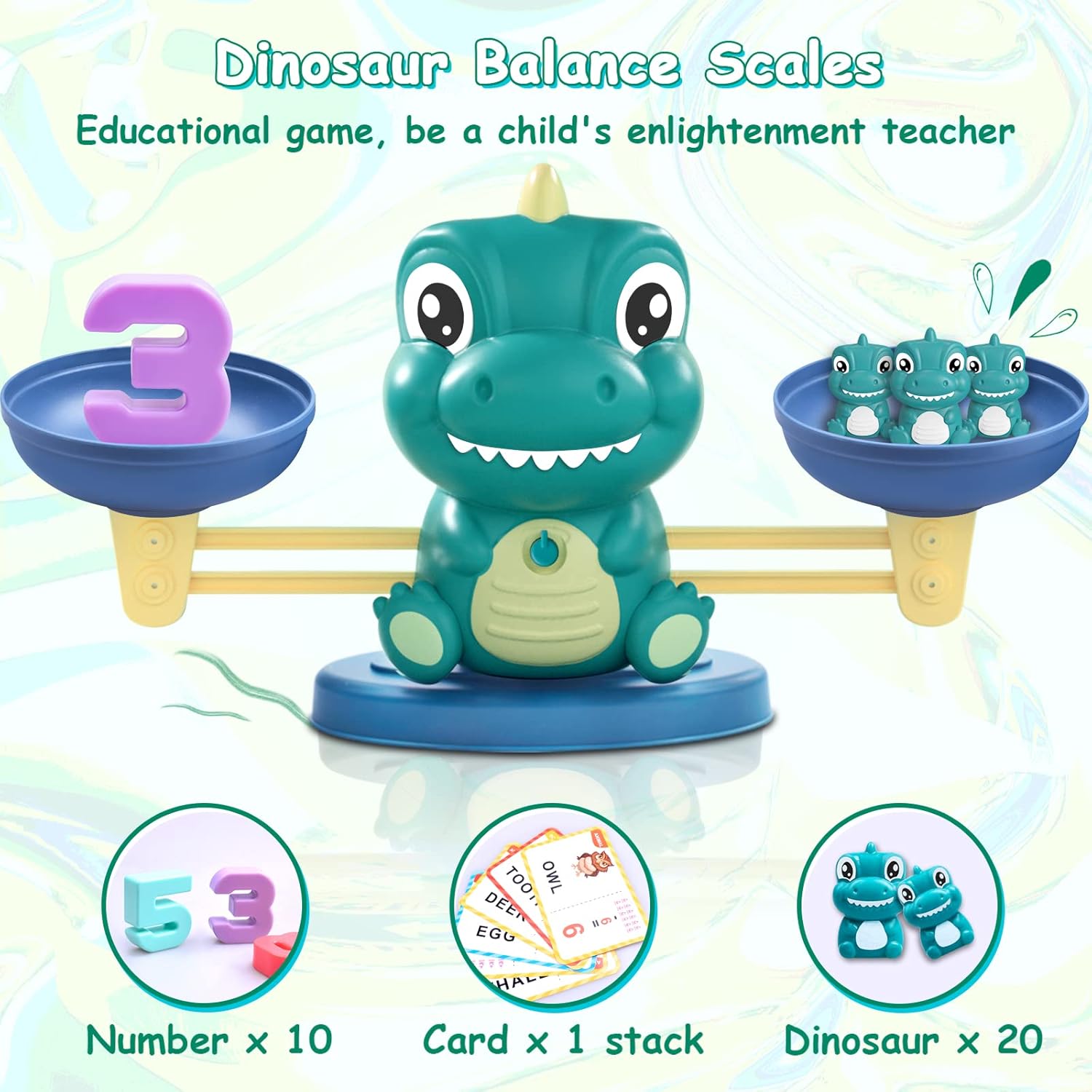 Kaodezhu Dinosaur Math Balance Toys, Montessori Toys for 3 Years Old Kids | Matching Letter, Learning and Educational Toys for Boys Girls - Birthday Gifts for 4 5 6 7 Year Old