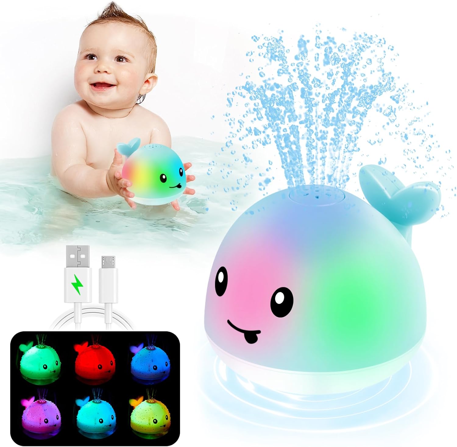 ANGGIKO Baby Bath Toys, Pool Water Table Toy for Babies, Toddler Bath Toys for Kids Ages 1-3, Light Up Whale Bath Toy Sprinkler 1 Year Old Boy Girl Gift Summer Bathtub Fountain Baby Toy 6-12-18 Months