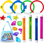 YUJUN Pool Diving Swimming Toys, Summer Underwater Game Toys with Pool Fishes Dive Sticks Rings Gems Storage Bag for Kids Swim Birthday Party Favors
