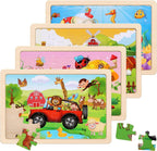 Wooden Educational Jigsaw Puzzles for Preschool Kids Ages 3-5, 4-Pack with 20 Pieces Wood Puzzles Set, Toddler Brain Teaser Toys, Gifts for Boys Girls Ages 3 4 5 6