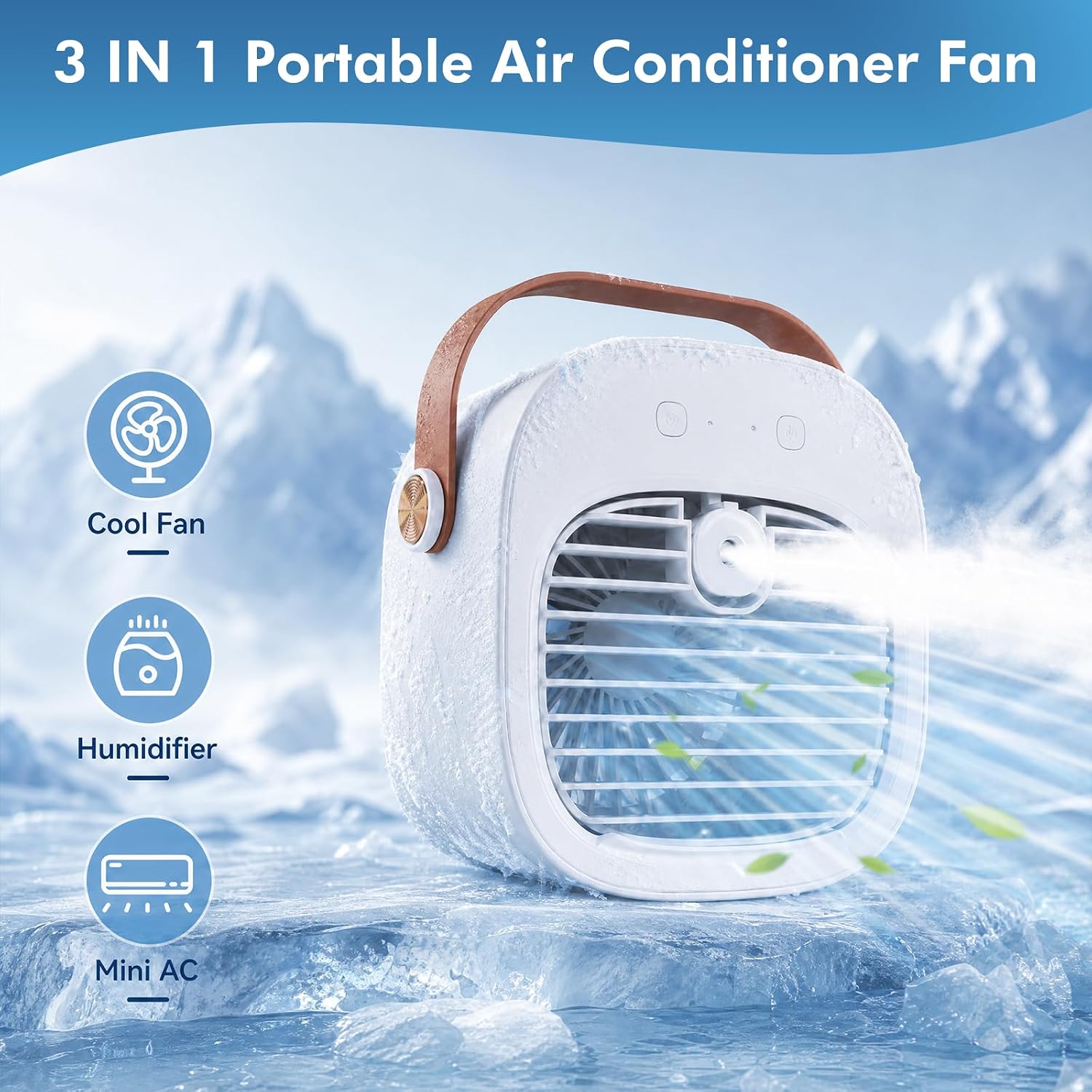 Portable Air Conditioners, 4000mAh Rechargeable Mini Air Conditioner with 3 Speeds, Quiet Desk Personal Air Cooler Fan for Bedroom, Indoor, Outdoor, Travel, and Office