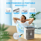 Portable Air Conditioners, 4 in 1 Mini AC Air Conditioner with 1000ml Water Tank, 3 Speeds, 2 Mist Modes, 2/4/8H Timer, Ambient Light, USB Evaporative Air Cooler Cooling Fan for Camping Room Bedroom