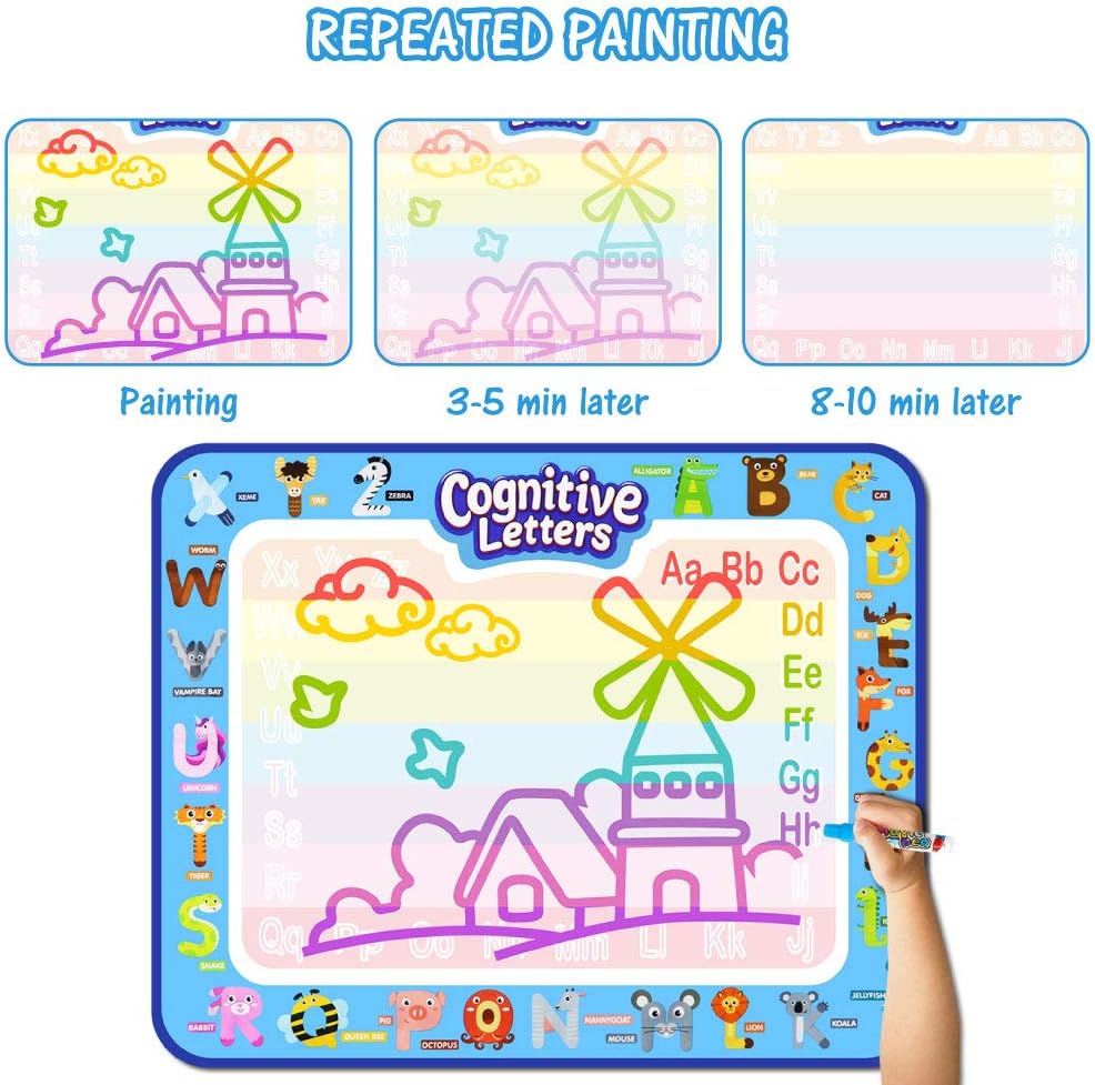 Jasonwell Aqua Water Doodle Mat 40 X 32 Inches Large Magic Drawing Doodling Mat Coloring Mat Educational Toys Christmas Birthday Gifts for Kids Toddler Boys Girls Age 2 3 4 5 6 7 8 Year Old