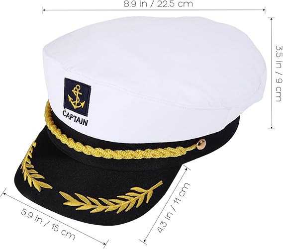 Adult Yacht Captain Hat White Sailor Hat for Women Men Yacht Boat Sailor Captain Cap Marine Admiral Costume Party Cosplay Accessory