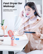 coldSky Portable Handheld Fan, 4000mAh Battery Operated 3 in 1 Multifunction Personal Travel Fans with Digital Display, 90° Foldable Desk Fans with Base, 5 Speed Lash Fan for Makeup/Office