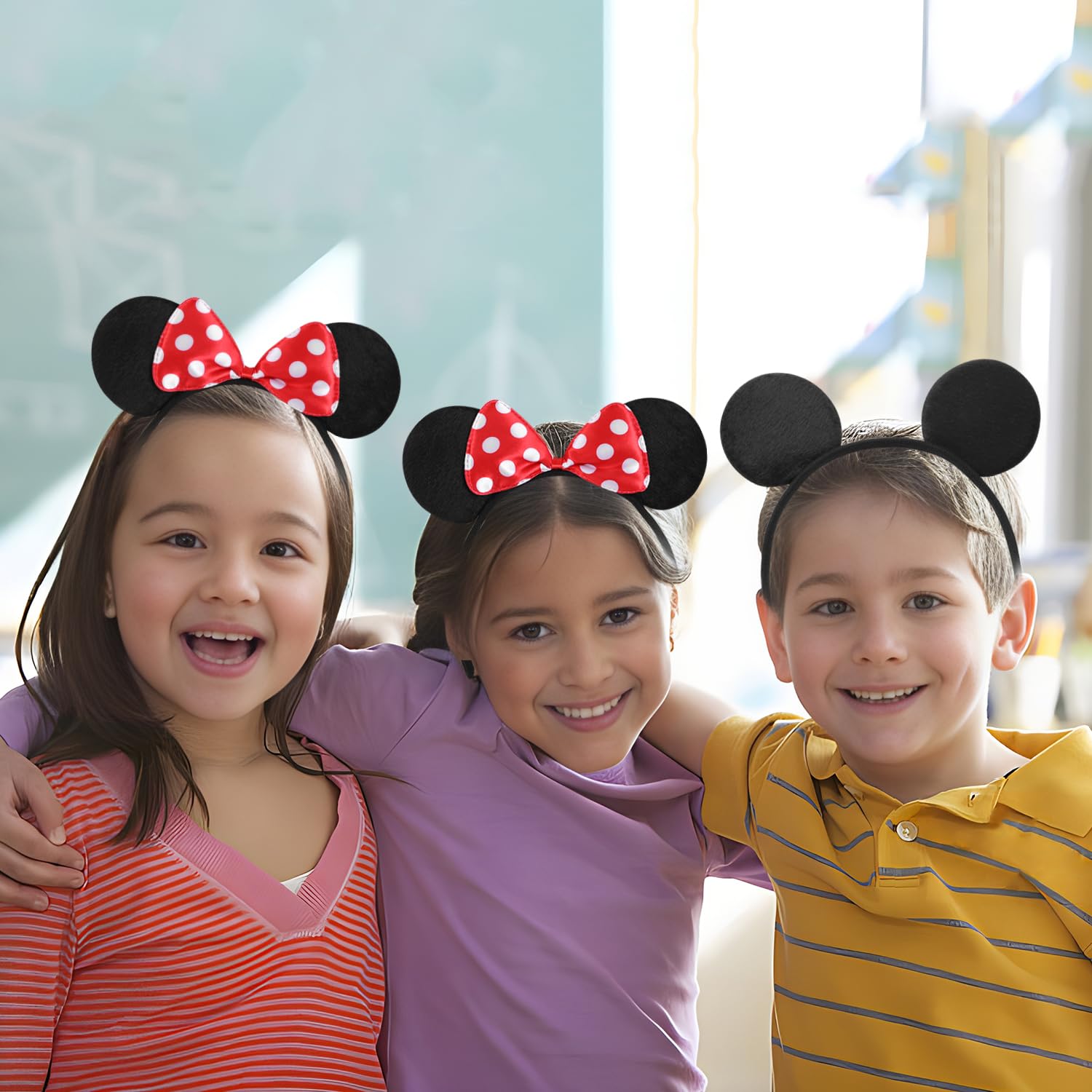 20 Pack Mouse Ears Solid Bow ears Headband for Birthday Party Supplies and Mouse Themed costume Cosplay Decoration
