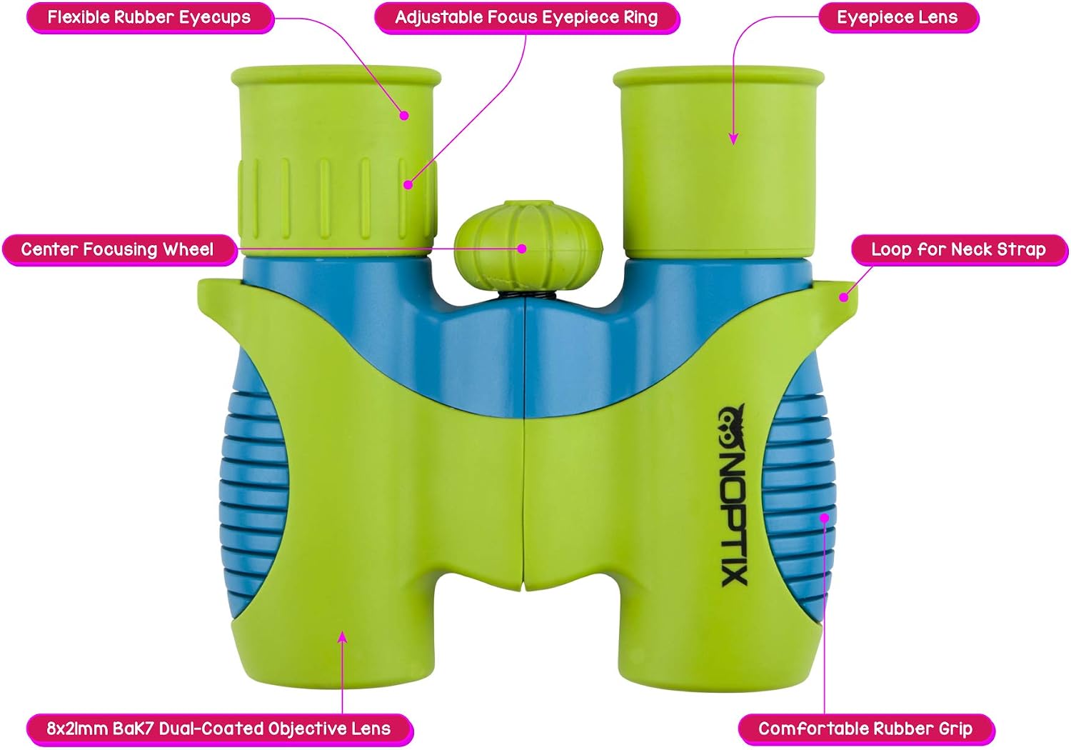 Binoculars for Kids, Girls or Boys Real Kids Binoculars in Vibrant - Includes Sticker Book with 40 Bird Species - Small Toys for Toddlers