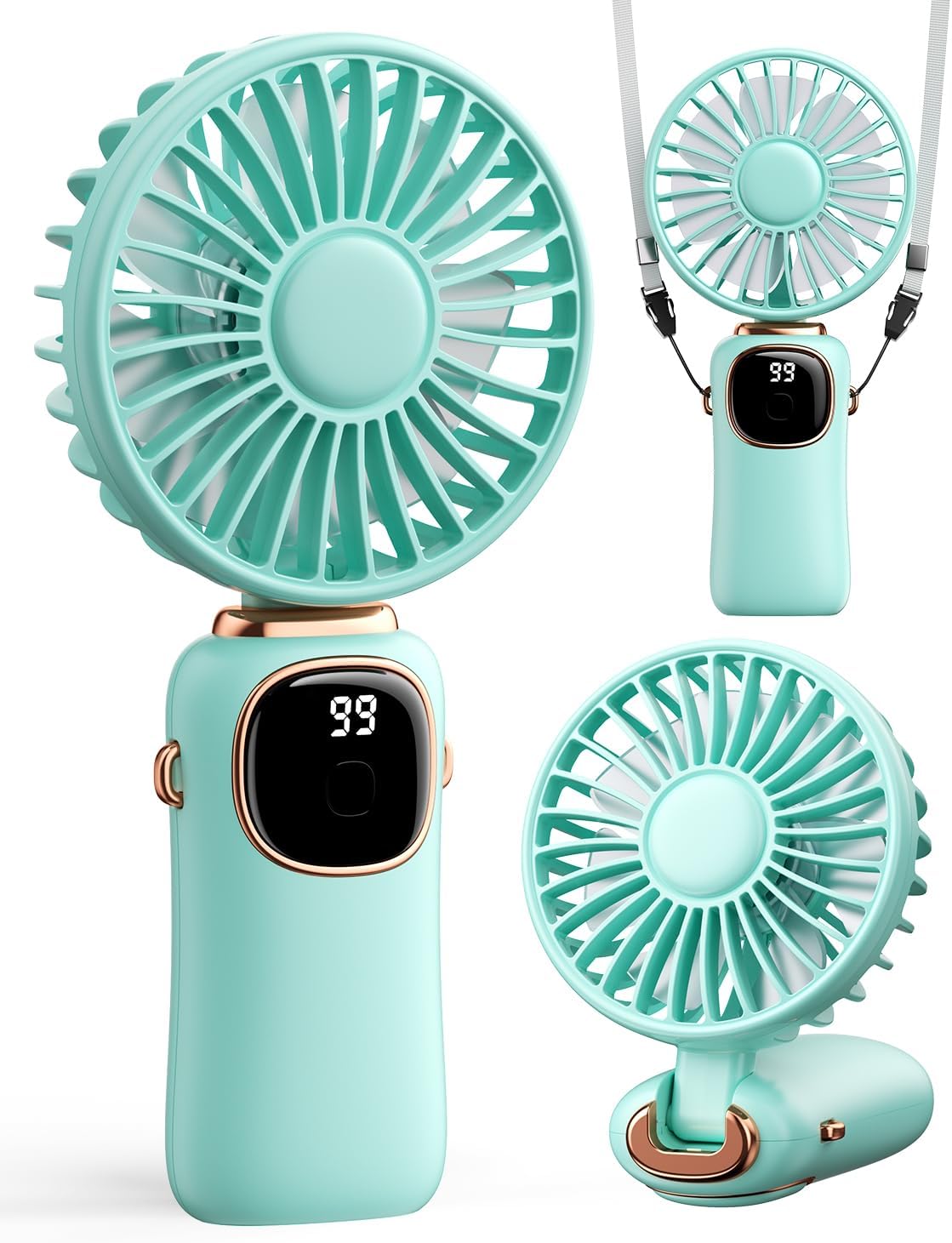 coldSky Portable Handheld Fan, 4000mAh Battery Operated 3 in 1 Multifunction Personal Travel Fans with Digital Display, 90° Foldable Desk Fans with Base, 5 Speed Lash Fan for Makeup/Office