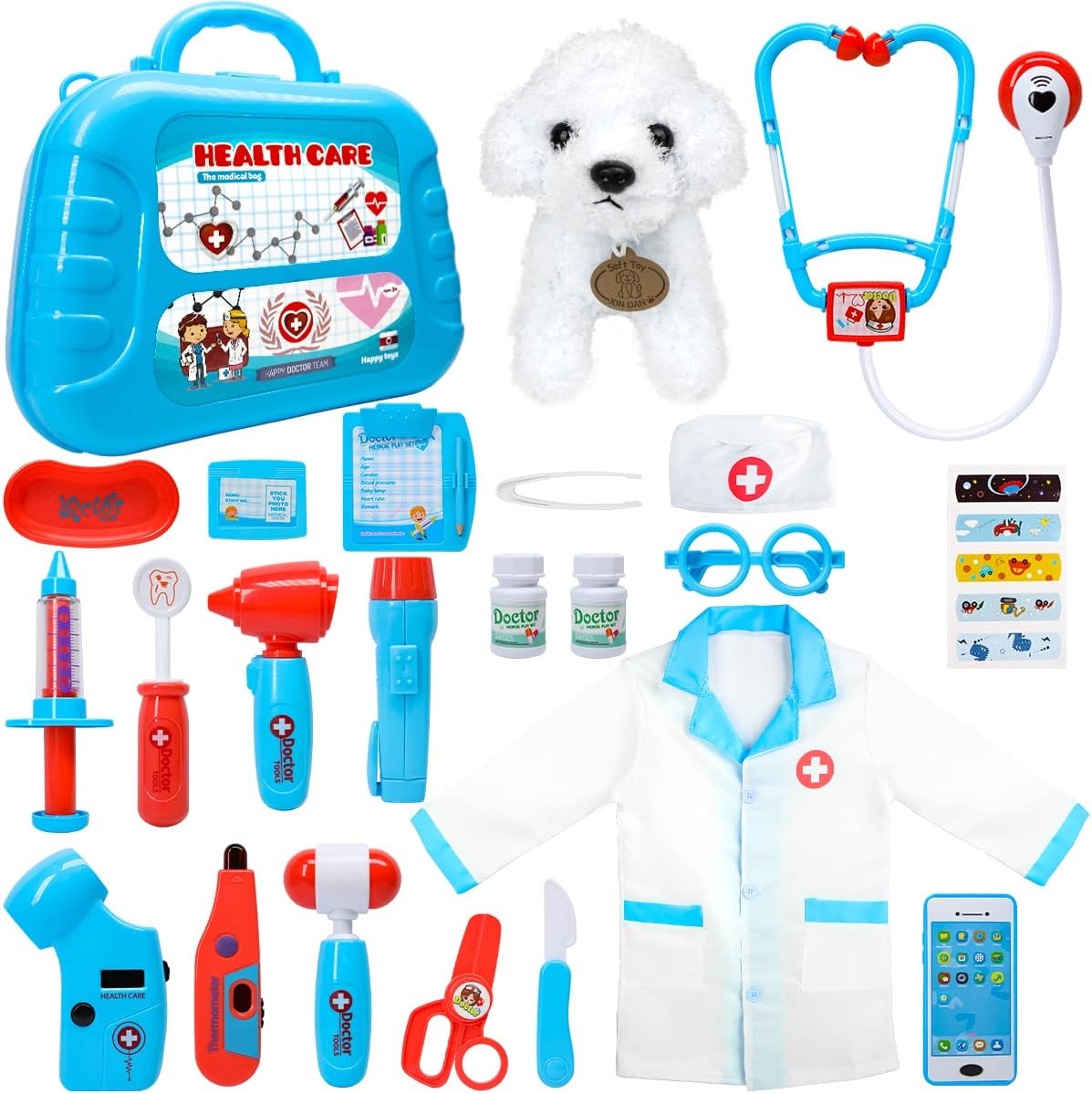 Meland Toy Doctor Kit for Girls - Pretend Play Doctor Set with Carrying Case,Stethoscope Toy & Dress Up Costume - Doctor Play Set for Girls Toddlers Ages 3 4 5 6 Year Old for Role Play Gift