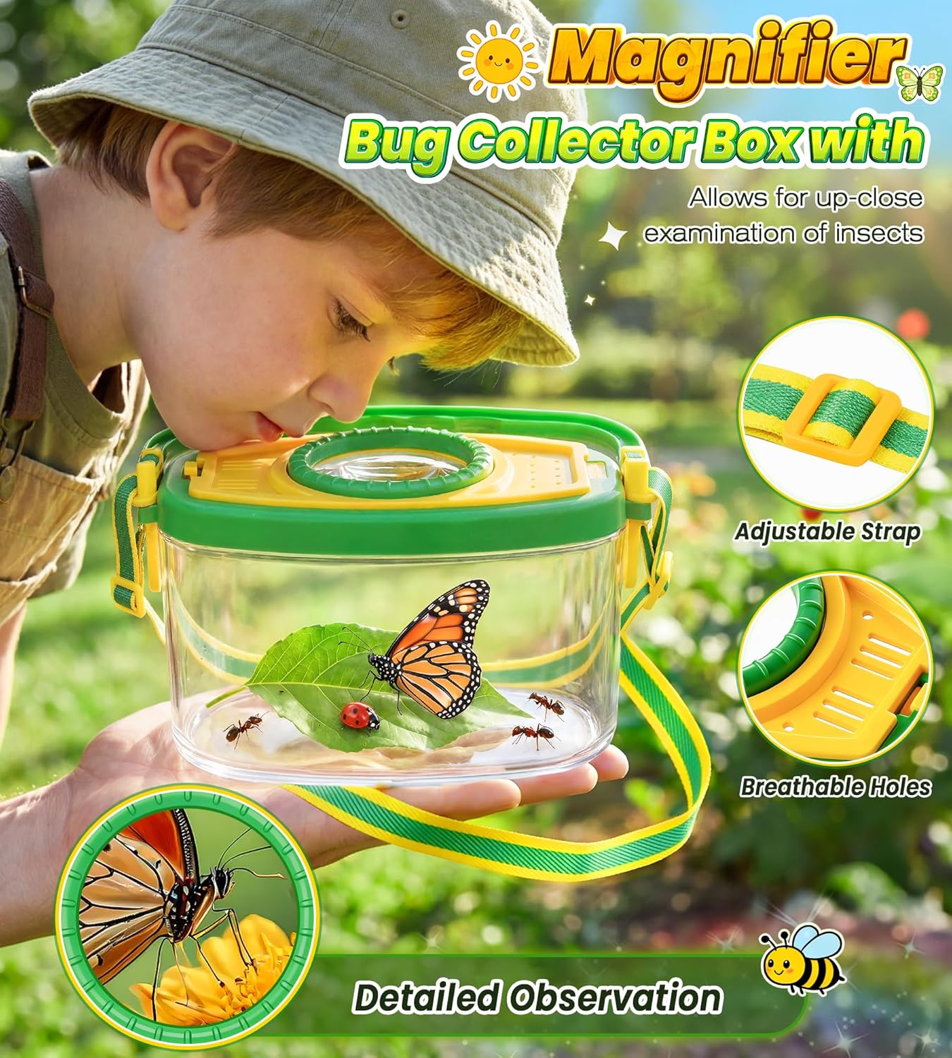 Bug Catcher for Kids Age 3-12, Bug Vacuum Catching Kit with Bug Collector | Butterfly Net Magnifying Glass Bugs Grabber Insect Catcher Tweezers, Outdoor Explorer Toys Gift for Kids