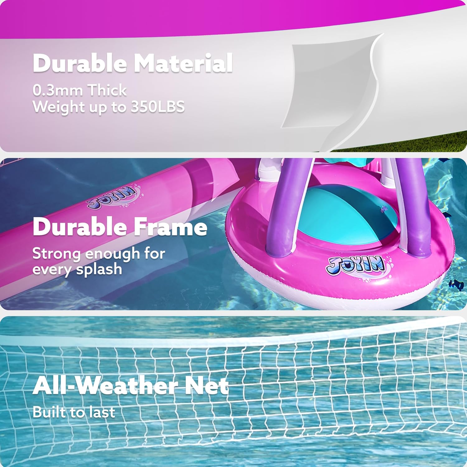 JOYIN Inflatable Pool Float Set Volleyball Net & Basketball Hoops, Balls Included for Kids and Adults Swimming Game Toy, Summer Floaties, Volleyball Court |Basketball