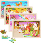 Wooden Educational Jigsaw Puzzles for Preschool Kids Ages 3-5, 4-Pack with 20 Pieces Wood Puzzles Set, Toddler Brain Teaser Toys, Gifts for Boys Girls Ages 3 4 5 6