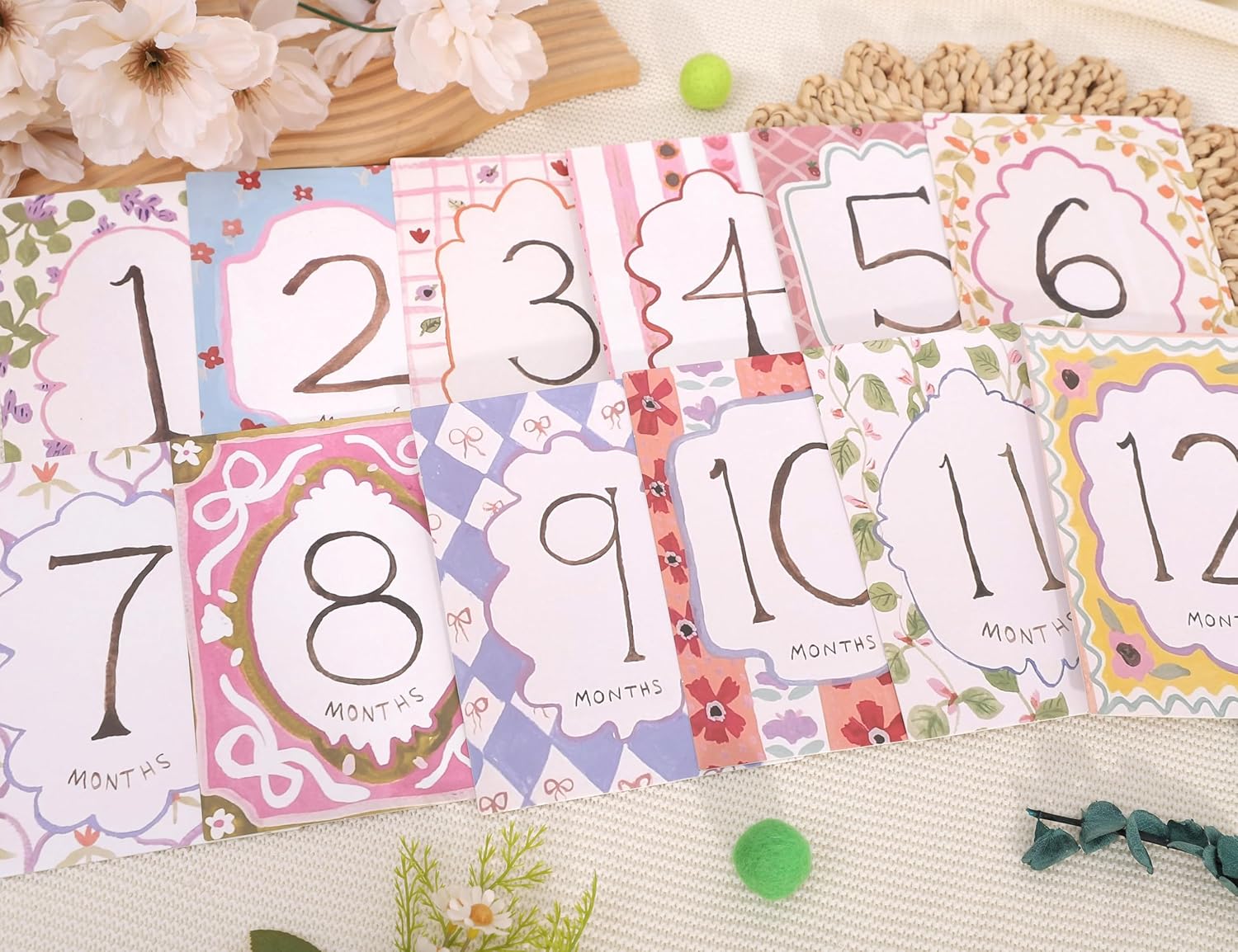Baby Boy/Girl Monthly Milestone Cards - First Holiday Cards,First Year Month Photo Milestone Cards,Baby Shower Newborn Photo Prop