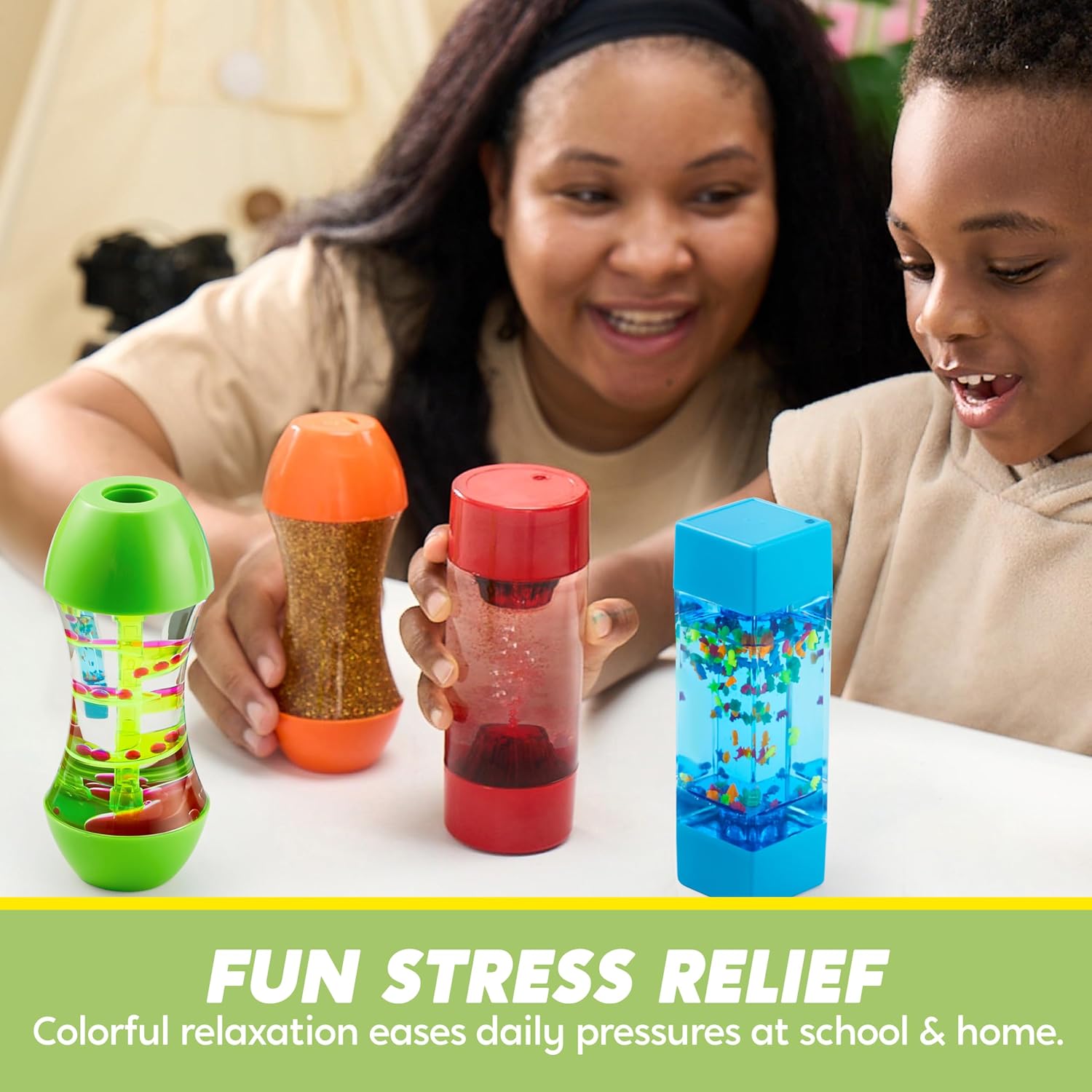 JOYIN 4-Pack Fidget Tubes for Kids, Stress Relief Toy, Speech Therapy, Calming Toys for Children with Autism, Calm Down Corner Classroom Supplies, Back to School Gifts for Toddlers