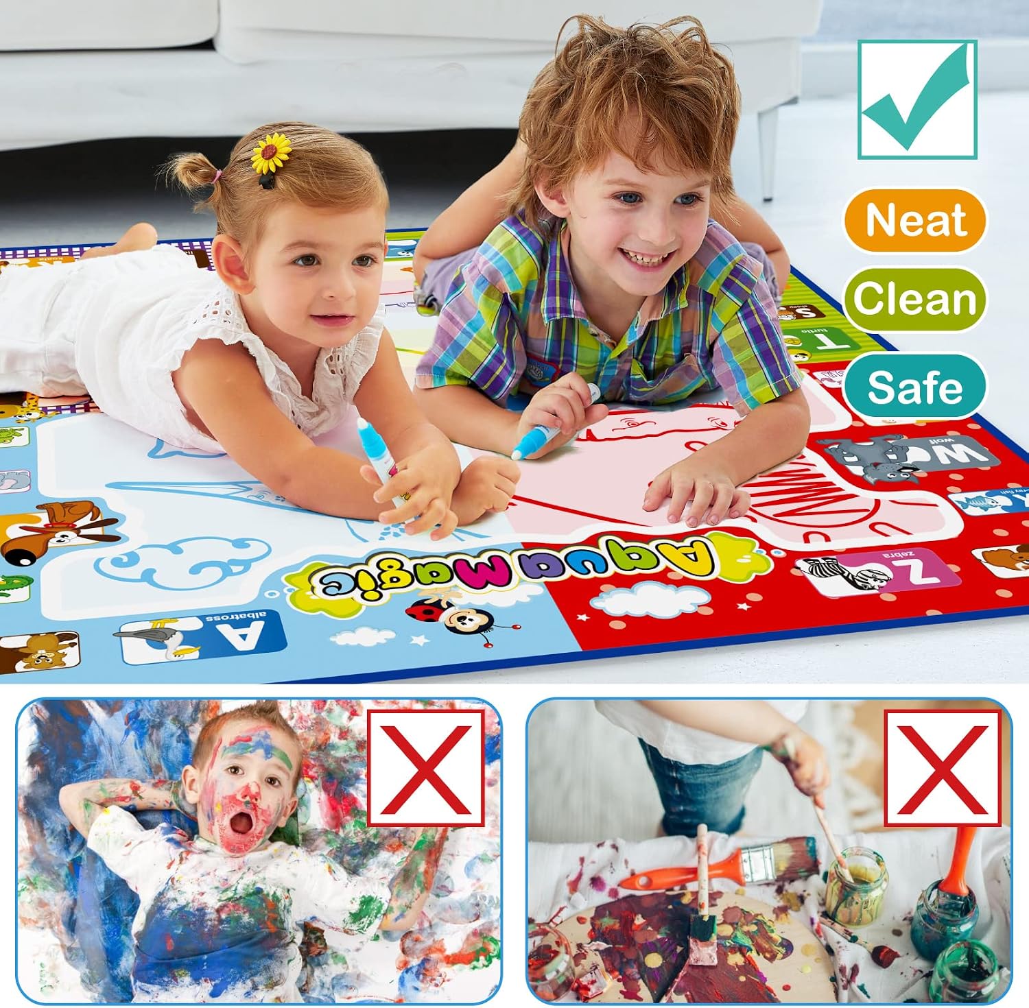 Jasonwell Aqua Water Doodle Mat 40 X 32 Inches Large Magic Drawing Doodling Mat Coloring Mat Educational Toys Christmas Birthday Gifts for Kids Toddler Boys Girls Age 2 3 4 5 6 7 8 Year Old